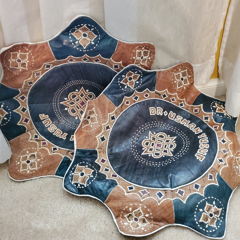 Leather pillow COVERS  forrest green & camel